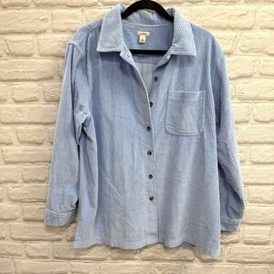 L.L. Bean Women Wide Wale Corduroy Shirt Jacket Sz L Baby Blue Button Up Outdoor